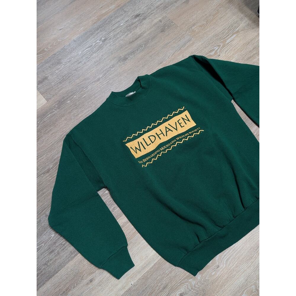Vtg 90s Wildhaven Wildlife Society Sweatshirt Adult Large Green Hanes